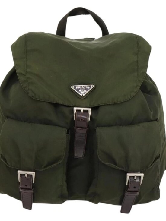 PRADA Backpack Nylon Khaki Silver Auth 173527 main image 12